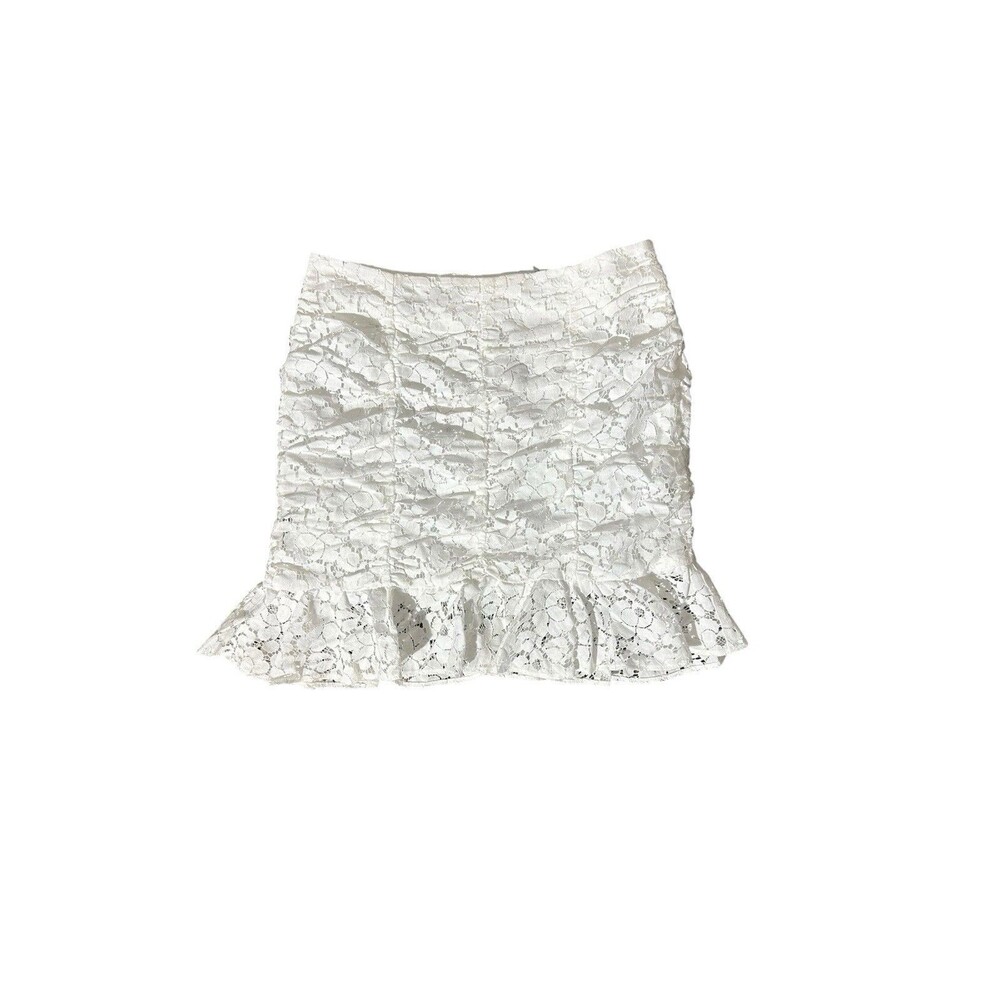 Y2k Lace Layered Mini Skirt Ruched A Line Cute Ruffle Skirt XS White New Leith